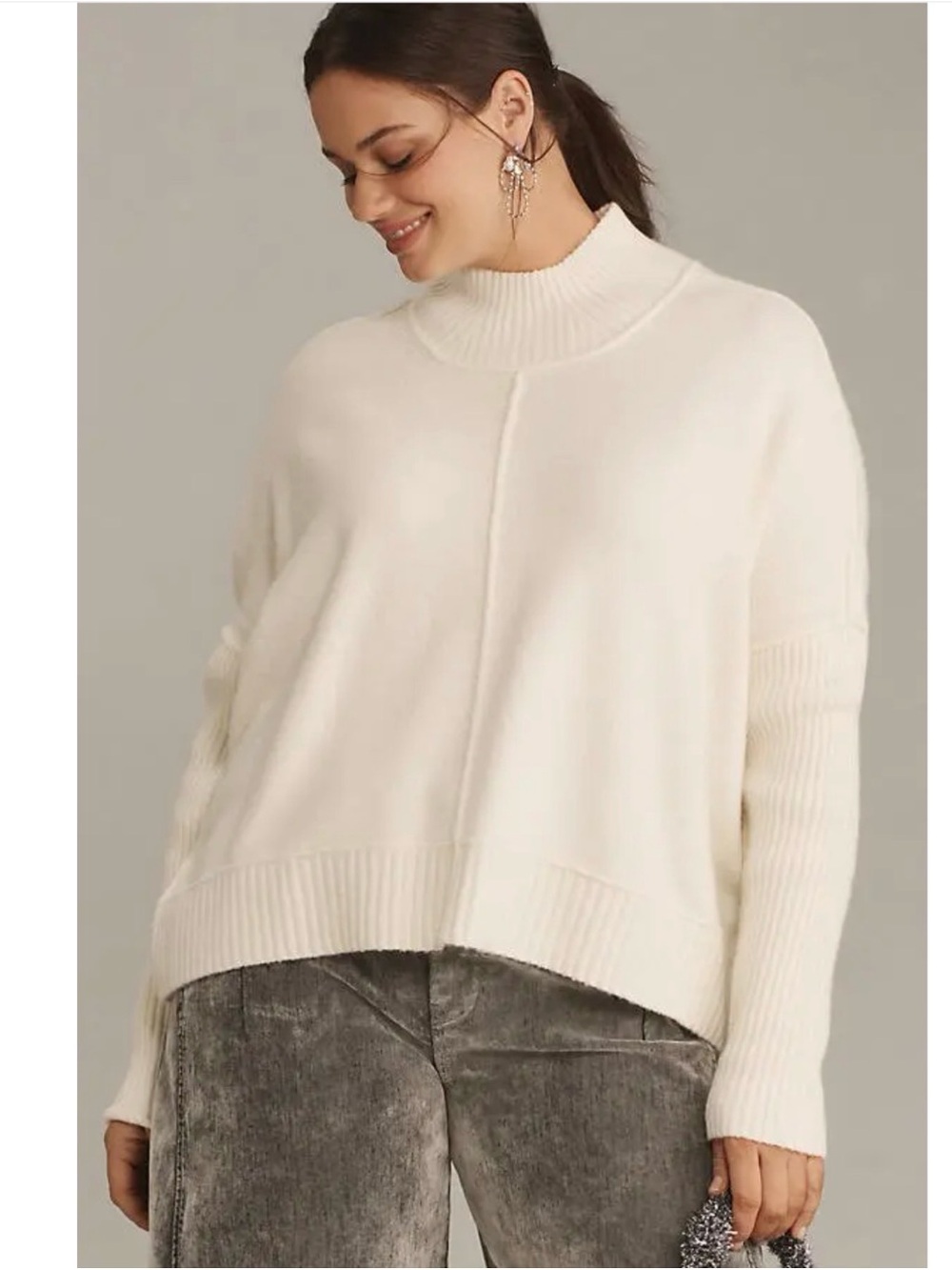 Maeve Gretchen Wool Blend Mock-Neck Sweater | Cozy Oversized Ivory Cropped Pull